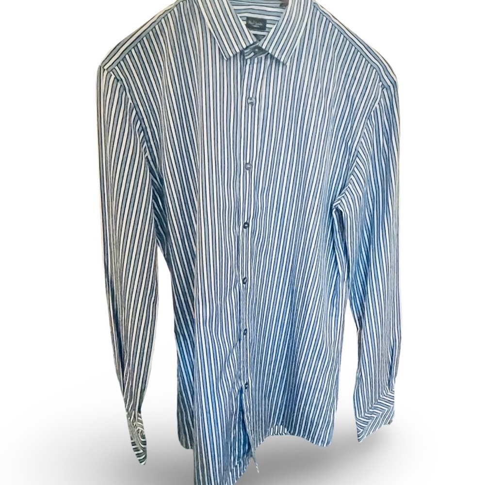 Paul Smith Made in Italy Men's Blue and White Striped Dress Shirt